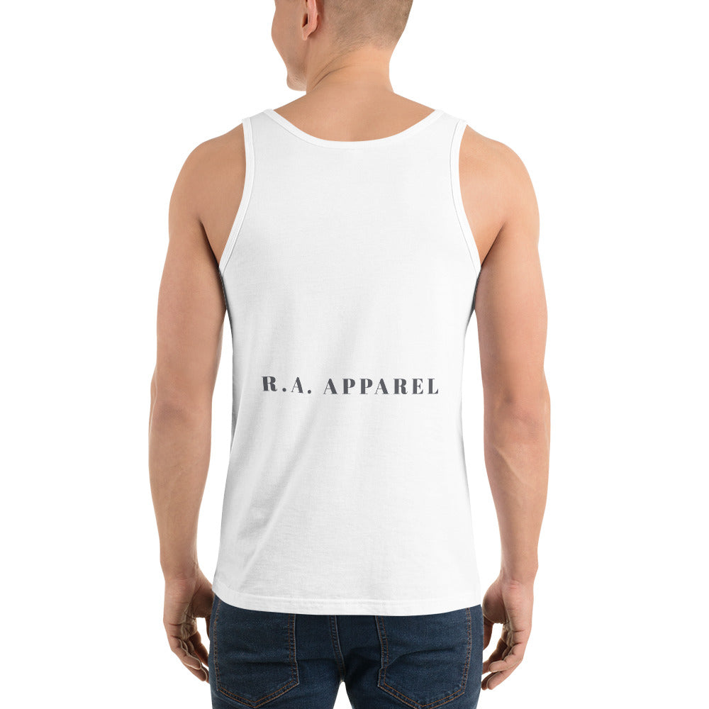 Image 12 of Navy Spectral Men's Tank Top - Left Placement, size 2XL, with Ghosts artwork visible in back view.