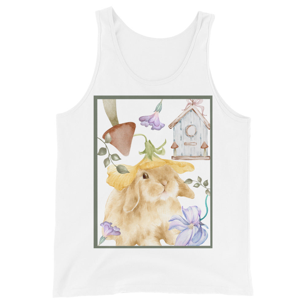 Meadow Club Men's Tank Top - Left Placement image 7: Navy version, size XS with front view of the Bunny Collage range.