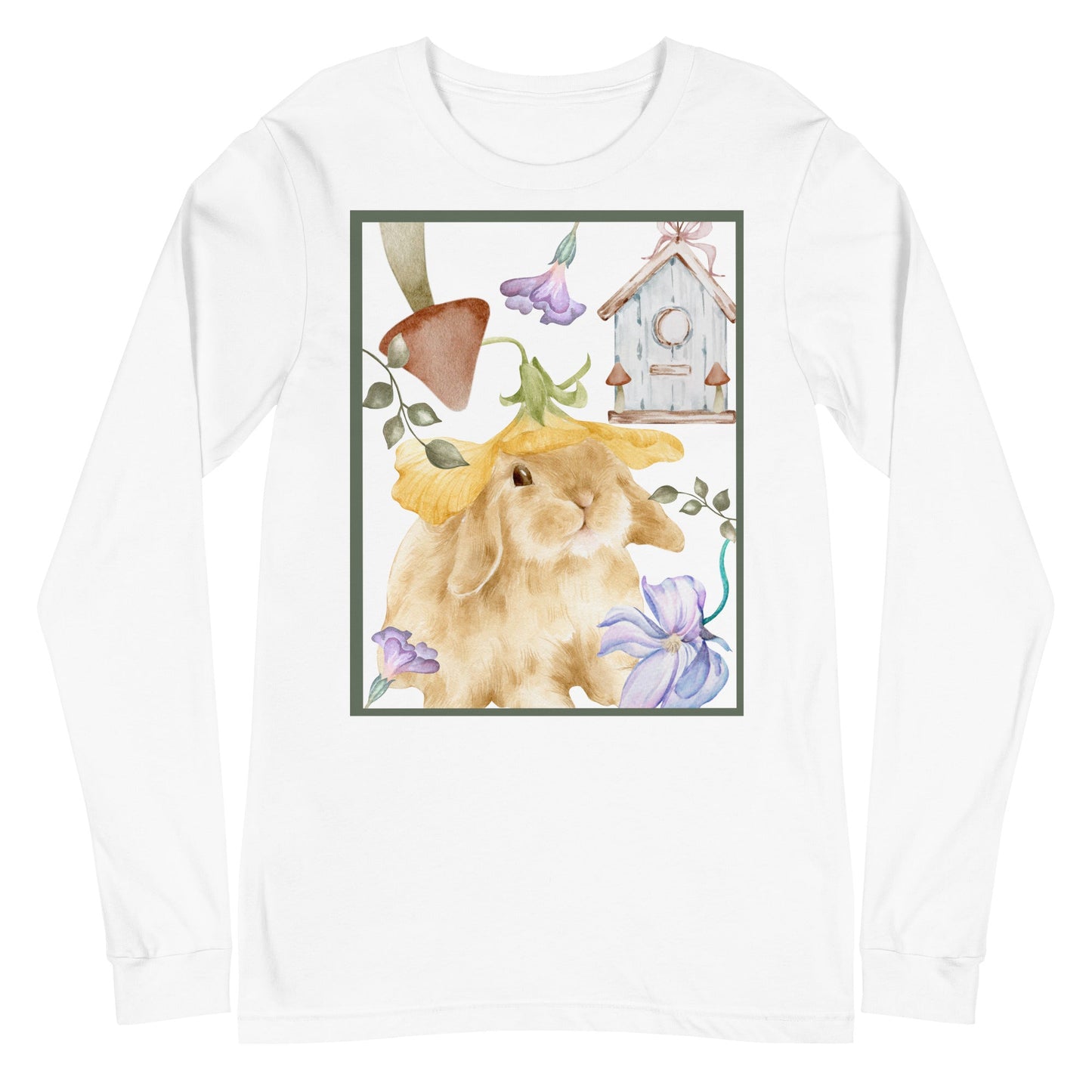 Meadow Club Long Sleeve Shirt - Left Placement image 17: Maroon version, size S with front view of the Bunny Collage range.