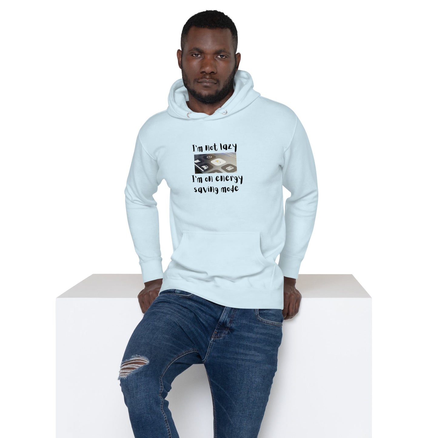 Low Power Hoodie - Left Placement image 9: Maroon version, size L with front view of the Energy Saving range.