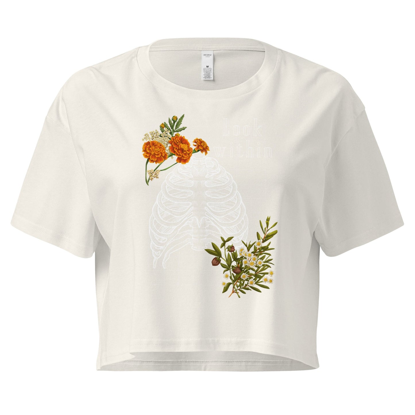 Image 9 of Hazy Pink Innerline Crop Top - Left Placement, size L, with Look Within artwork visible in front view.
