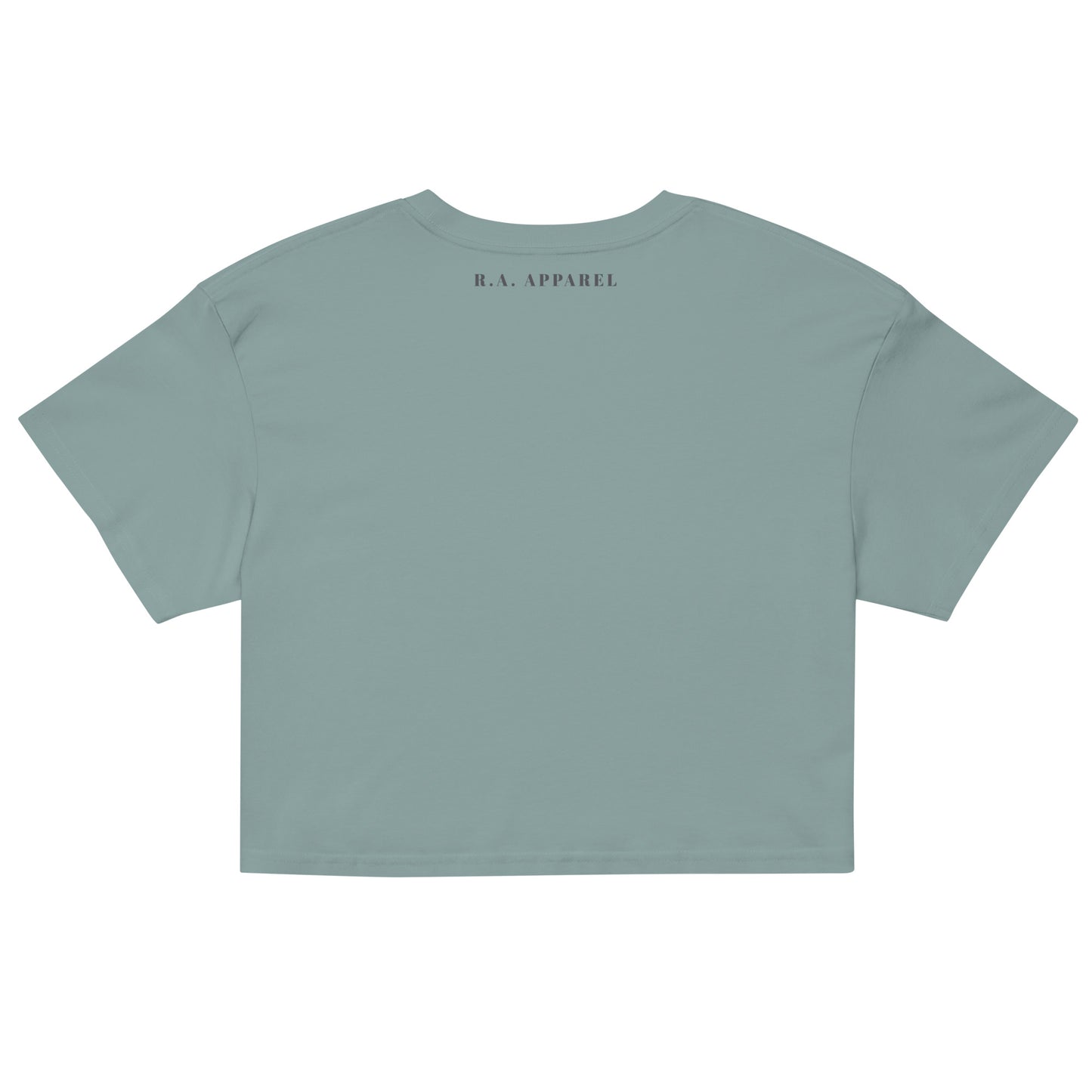 Festive Mood Crop Top - Left Placement by R.A. Apparel, image 18, back view, Pale Pink, size M, left placement.