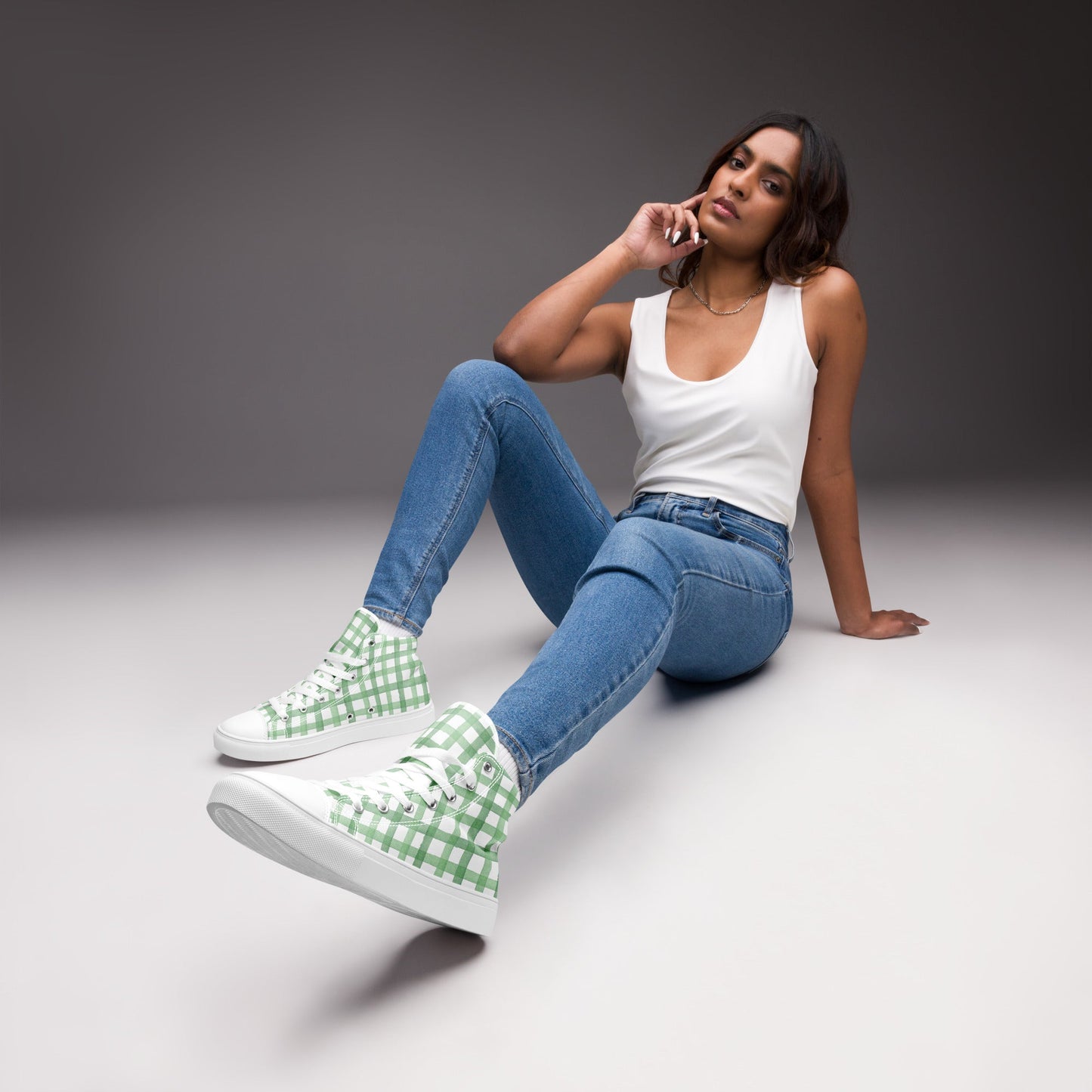 Gingham Sneakers - Left Placement product image 2 in Black, size 5.5, with front view and left placement.