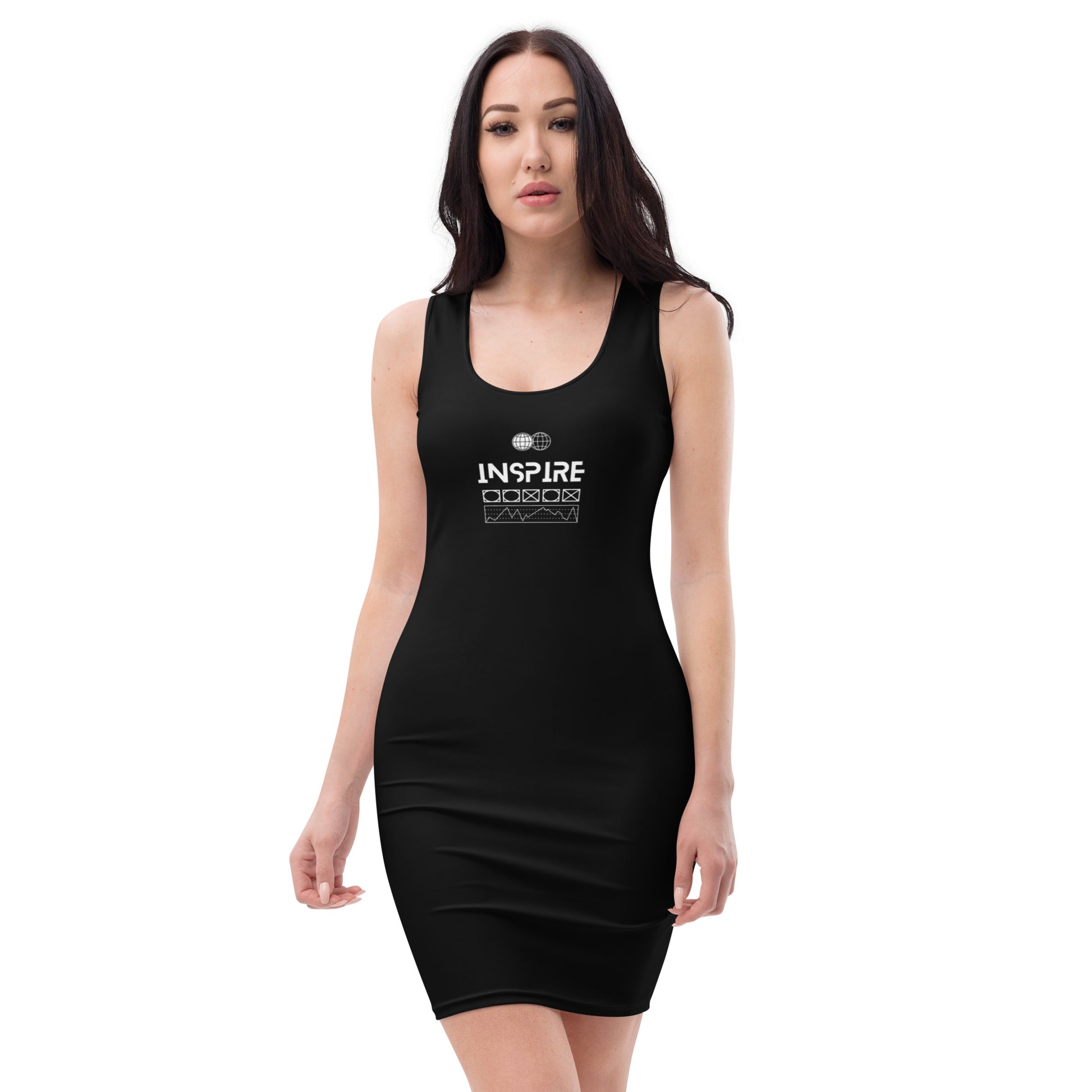 Image 1 of selected colour Inspireline Bodycon Dress - Left Placement, size XS, with Inspire artwork visible in front view.