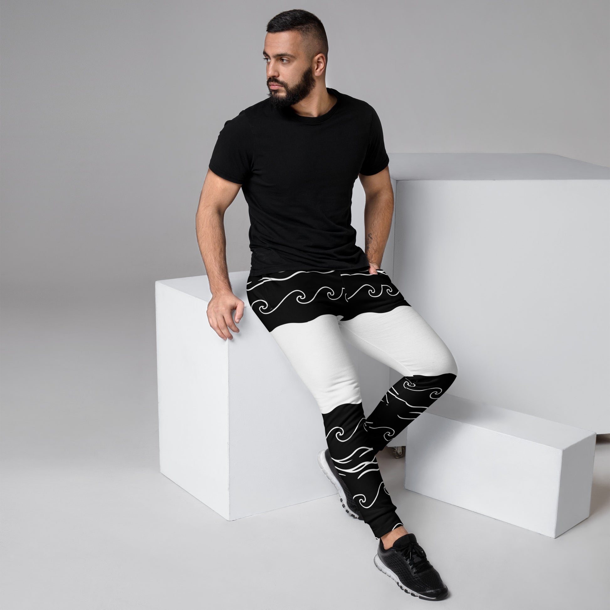 Waveform Men's Joggers - Left Placement image 1 in selected colour, size XS, showing right-side angle for the Sea Waves design.