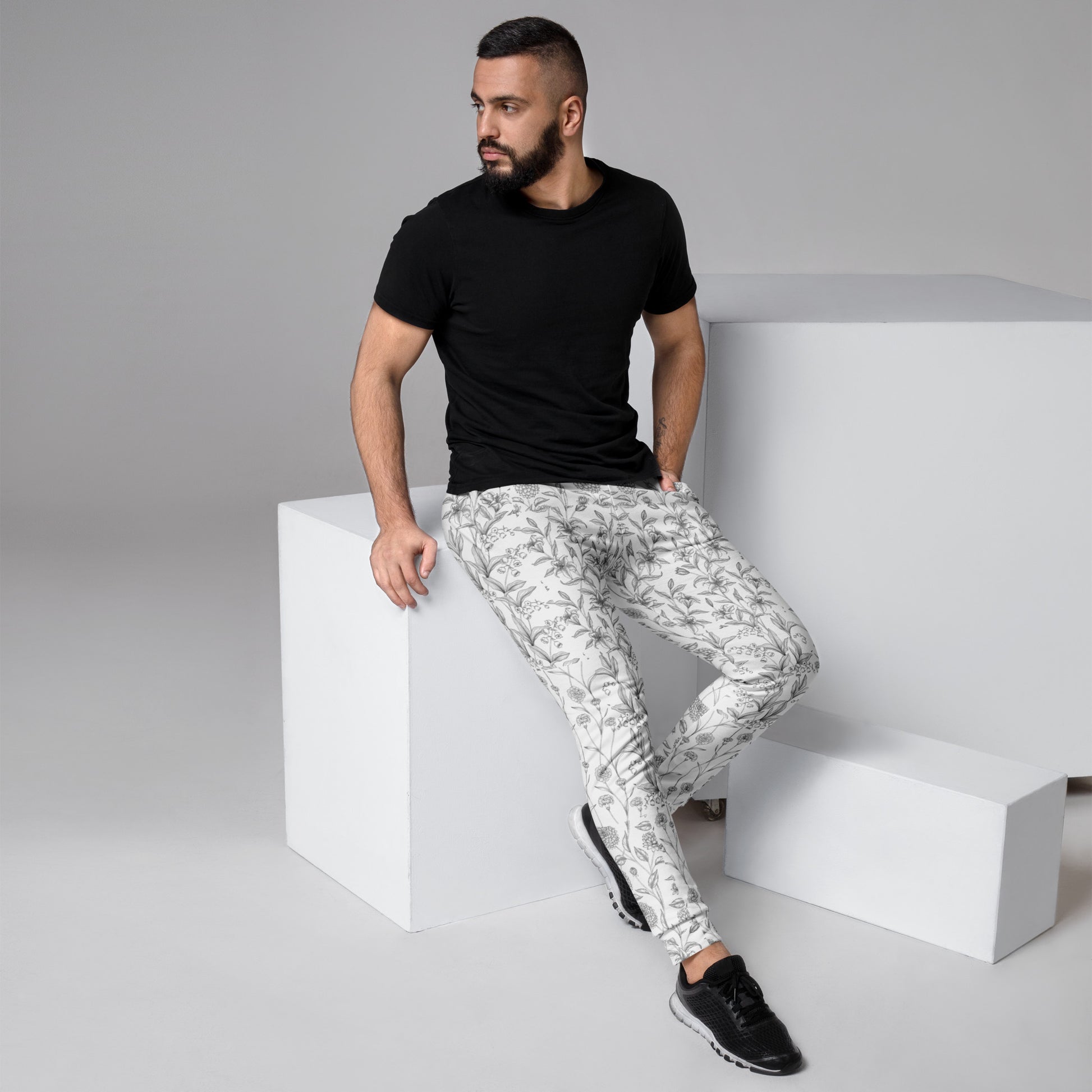 Florabed Men's Joggers - Left Placement image 1 in selected colour, size XS, showing right-side angle for the Flower Bed design.