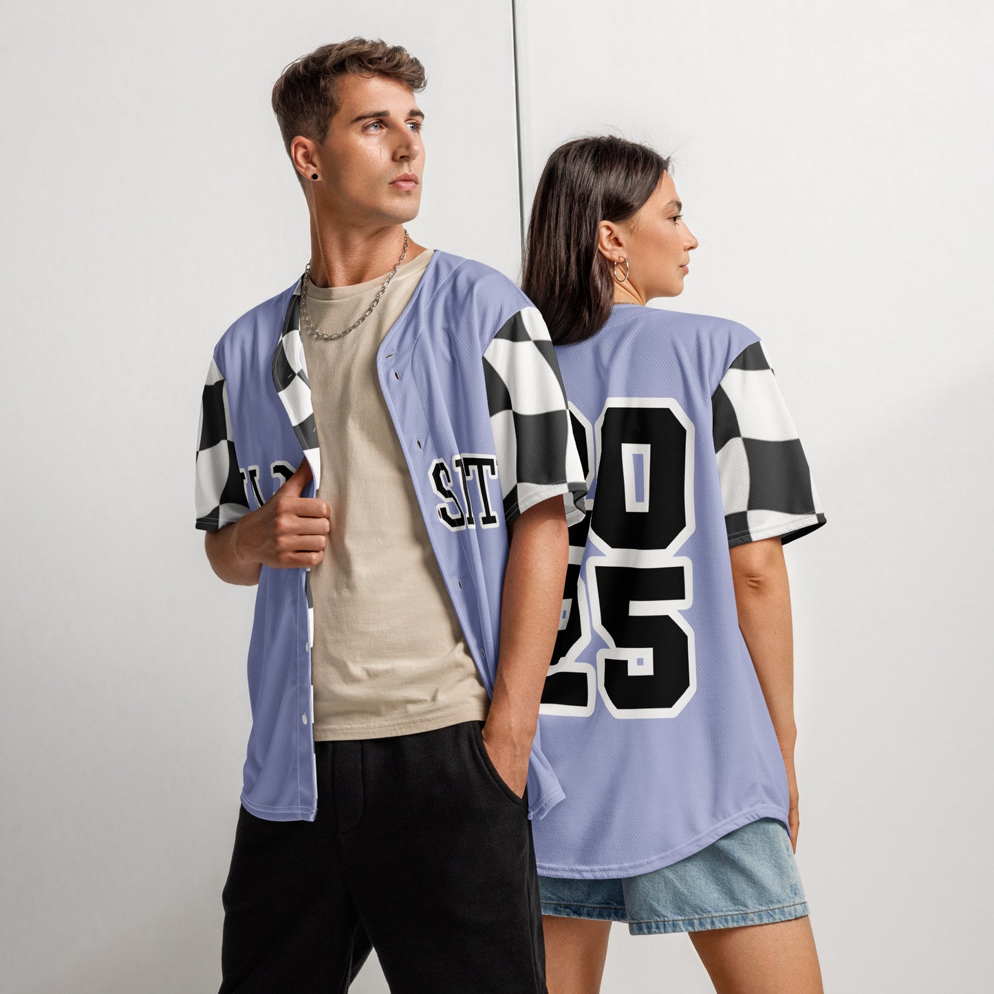 Varsity Twenty-Five Baseball Jersey - Left Placement image 1: 2XS version with back view, front view of the 2025 Varsity range.