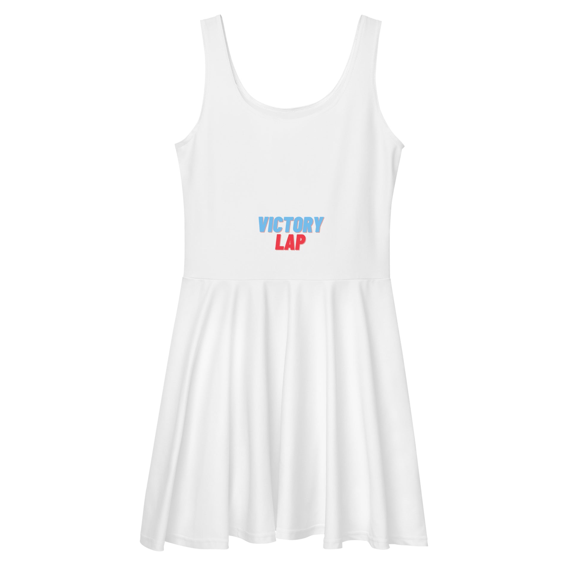Image 1 of selected colour Lap of Honour Skater Dress - Left Placement, size XS, with Victory Lap artwork visible in front view.