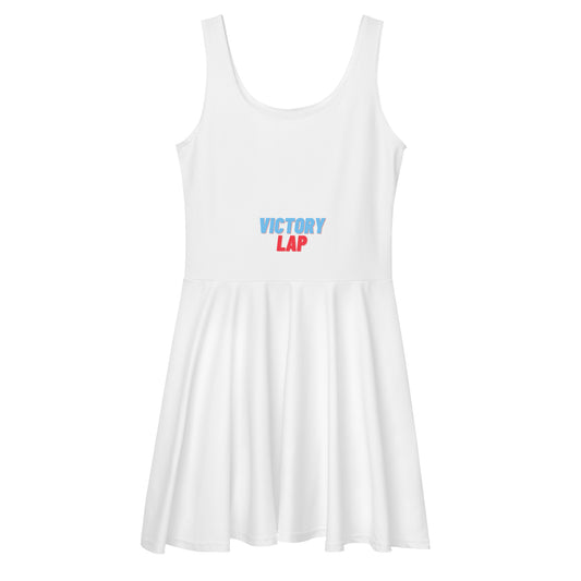 Image 1 of selected colour Lap of Honour Skater Dress - Left Placement, size XS, with Victory Lap artwork visible in front view.