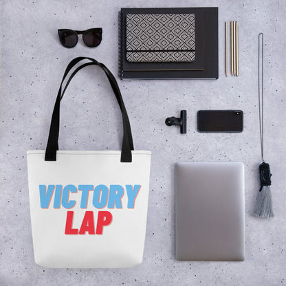 Lap of Honour Tote Bag - Left Placement image 1 in Black, showing back view for the Victory Lap design.