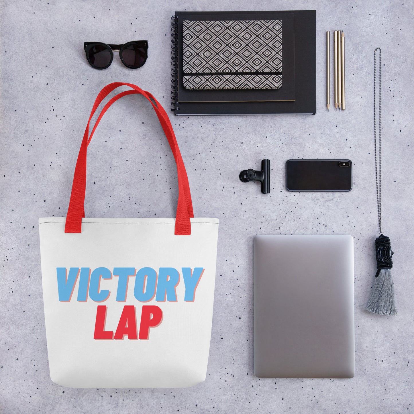 Lap of Honour Tote Bag - Left Placement image 3: Yellow version with back view of the Victory Lap range.