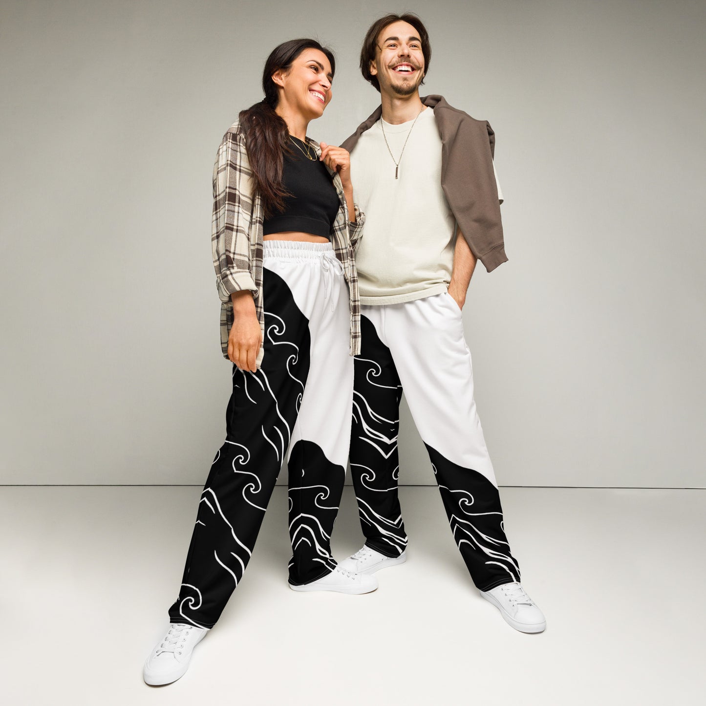 Image 1 of 2XS Waveform Wide Leg Joggers - Left Placement, with Sea Waves artwork visible in front view.