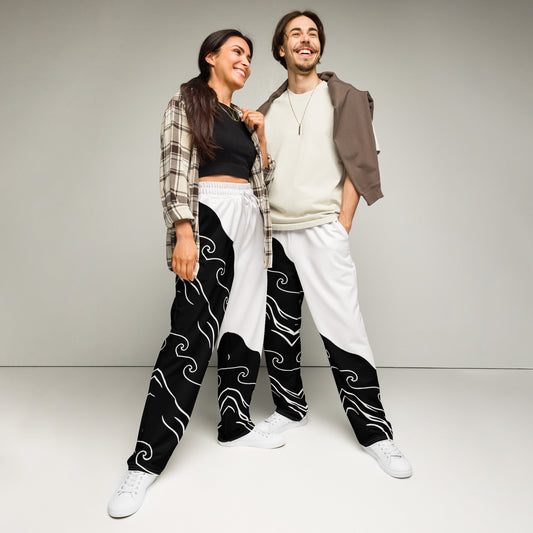 Image 1 of 2XS Waveform Wide Leg Joggers - Left Placement, with Sea Waves artwork visible in front view.