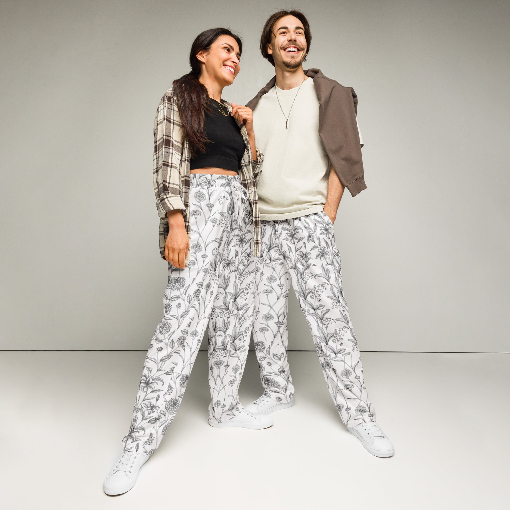 Image 1 of 2XS Florabed Wide Leg Joggers - Left Placement, with Flower Bed artwork visible in front view.