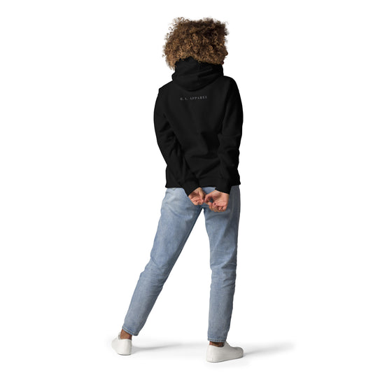 Bellevie Hoodie - Left Placement image 1: Black version, size S with back view of the Beautiful Life range.