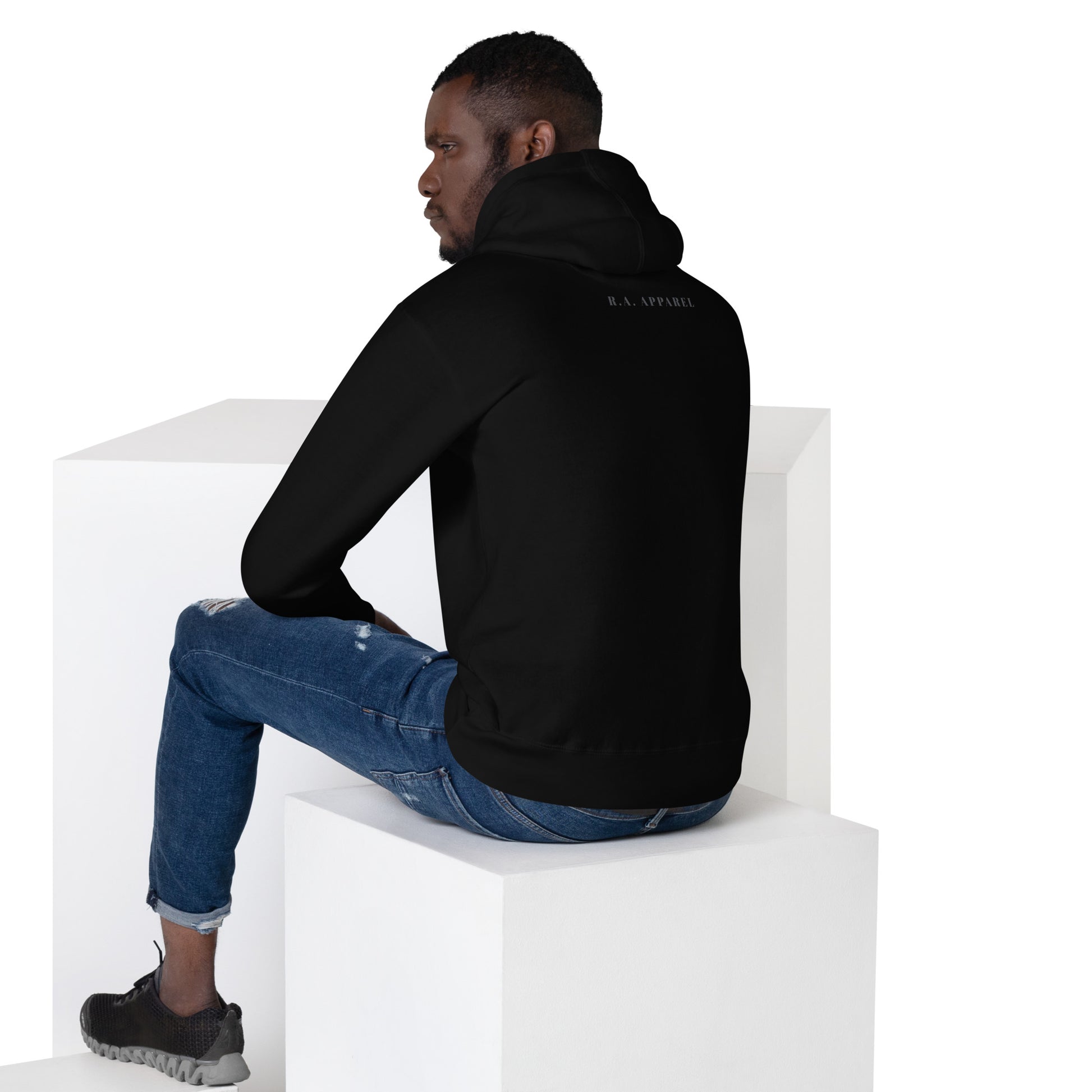 Urban Hoodie - Left Placement image 2 in Black, size M, showing back view for the Urban design.