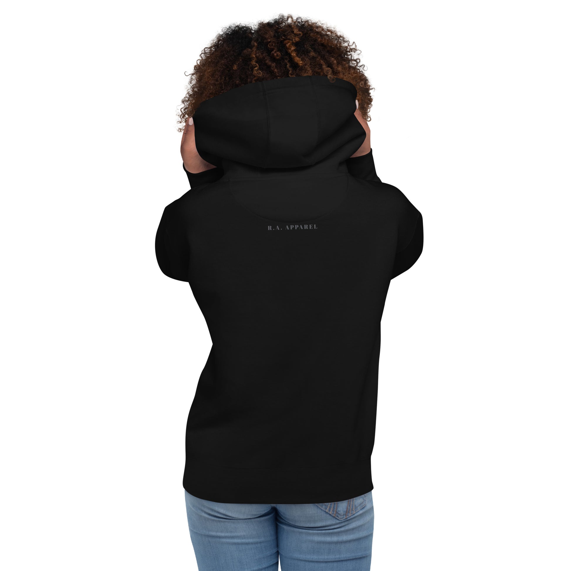 Image 4 of Black Focusline Hoodie - Left Placement, size XL, with Pure Focus artwork visible in back view.