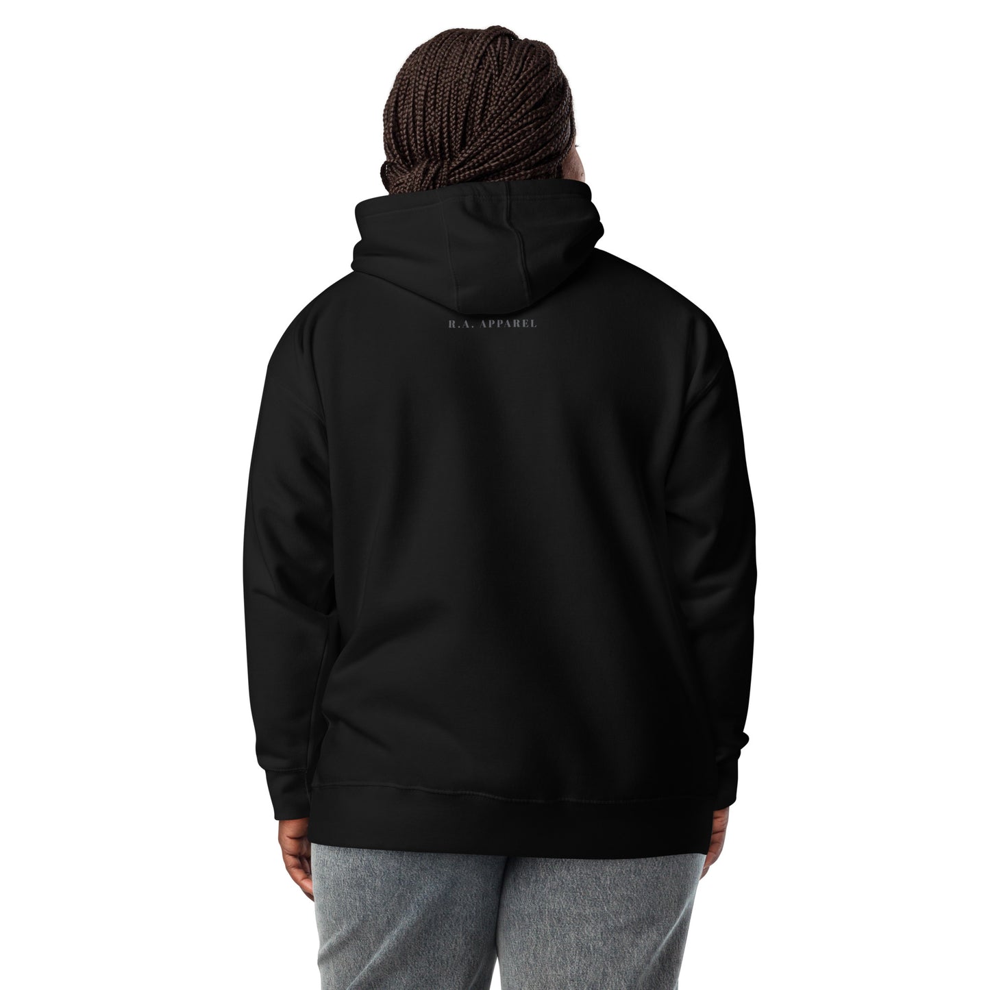 Human Form Hoodie - Left Placement image 2: Black version, size M with back view of the Human Being range.