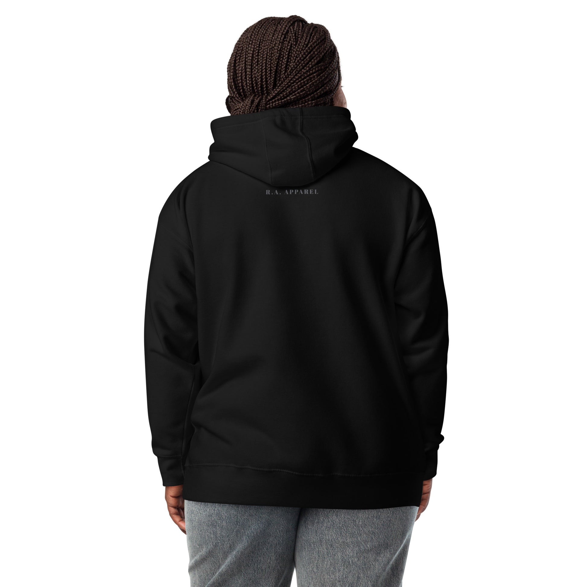 Human Form Hoodie - Left Placement image 2: Black version, size M with back view of the Human Being range.