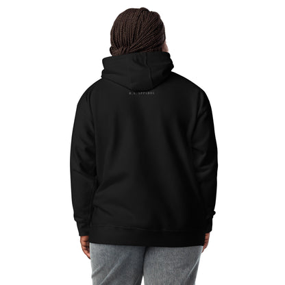 Human Form Hoodie - Left Placement image 2: Black version, size M with back view of the Human Being range.