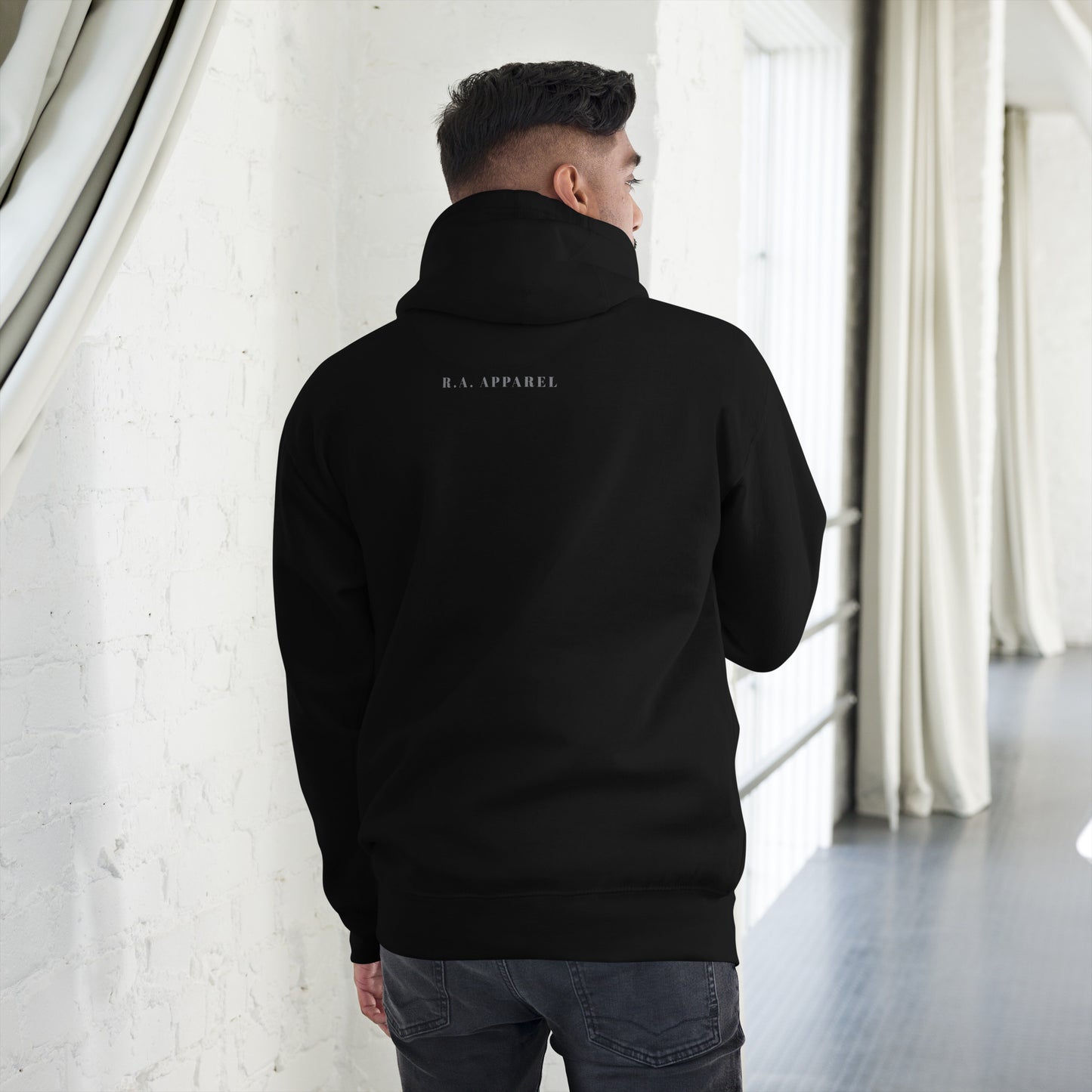 Fearless Hoodie - Left Placement product image 4 in Black, size XL, with back view and left placement.