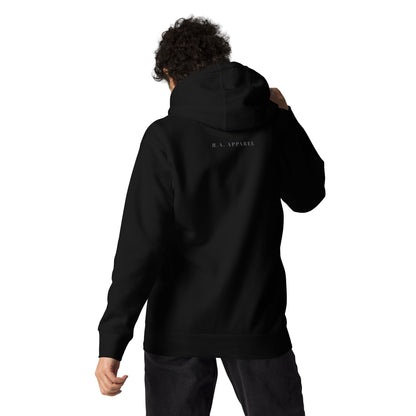 Solmane Hoodie - Left Placement by R.A. Apparel, image 2, back view, Black, size M, left placement.