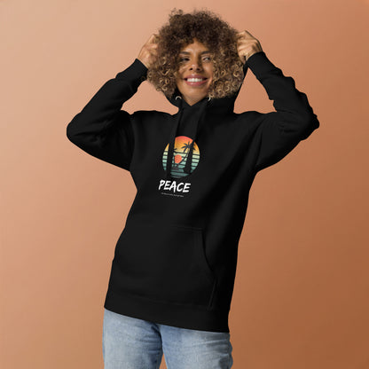 Quiet Peace Hoodie - Left Placement image 1: Black version, size S with front view of the Peace range.