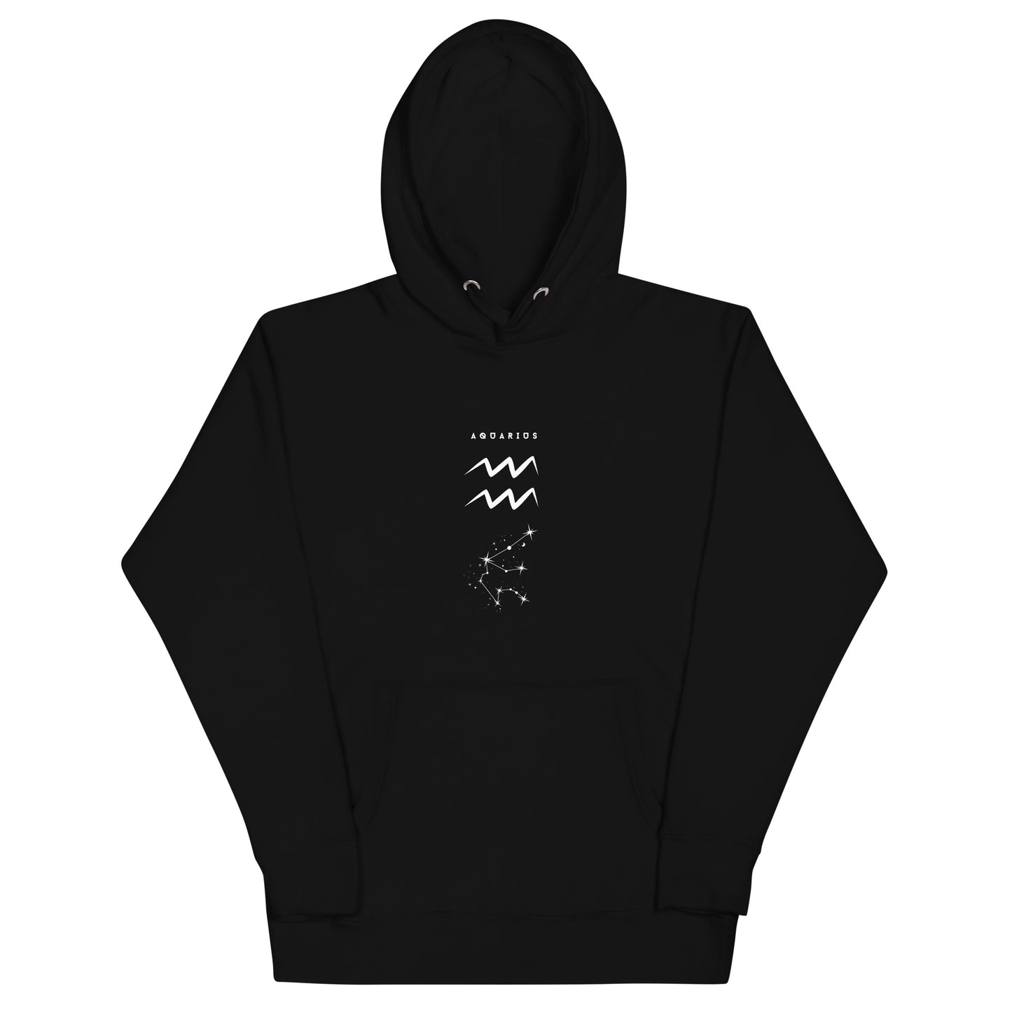 Image 1 of Black Waterbearer Hoodie - Left Placement, size S, with Aquarius artwork visible in front view.