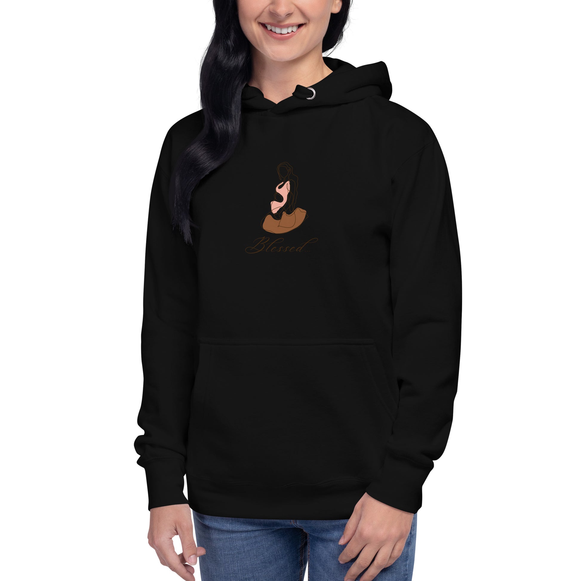Grace Mark Hoodie - Left Placement image 4: Black version, size XL with front view of the Blessed range.