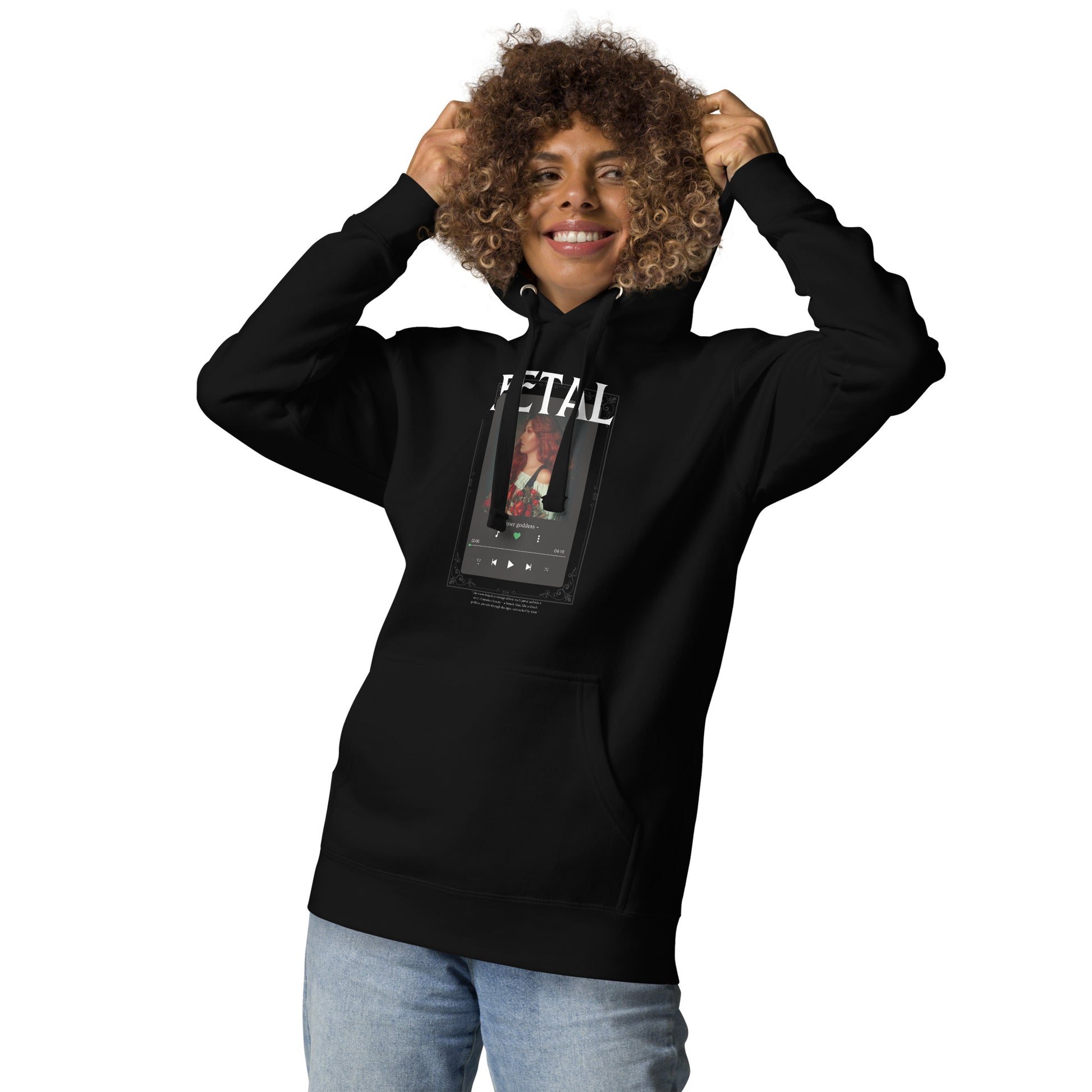 Petaline Hoodie - Left Placement 52 by R.A. Apparel, image 1, front view, Black, size S, left placement.