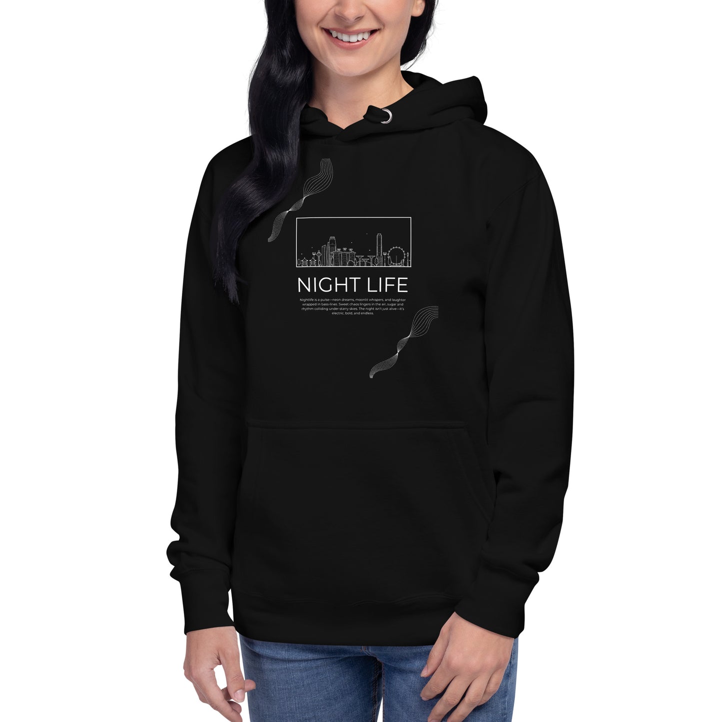 Afterhours Hoodie - Left Placement product image 1 in Black, size S, with front view and left placement.