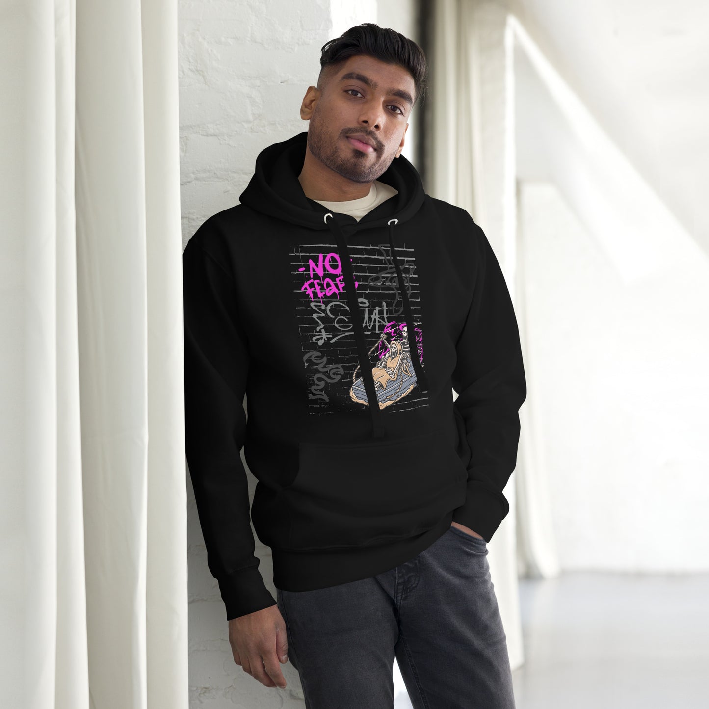Fearless Hoodie - Left Placement by R.A. Apparel, image 3, front view, Black, size L, left placement.
