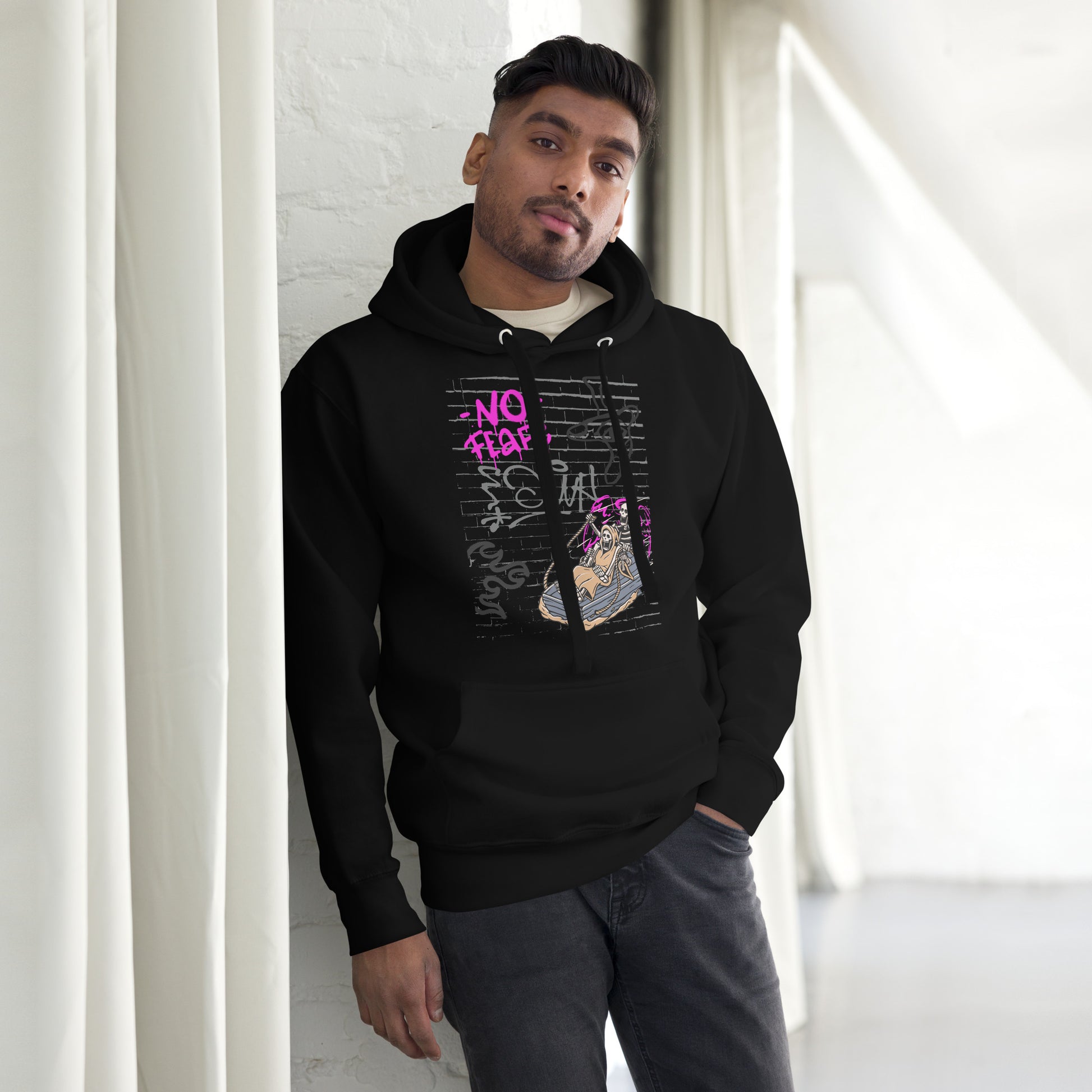 Fearless Hoodie - Left Placement by R.A. Apparel, image 3, front view, Black, size L, left placement.
