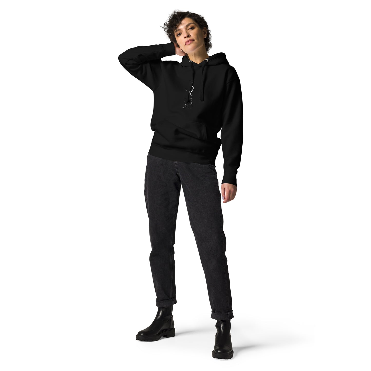 Solmane Hoodie - Left Placement image 1 in Black, size S, showing front view for the Leo design.