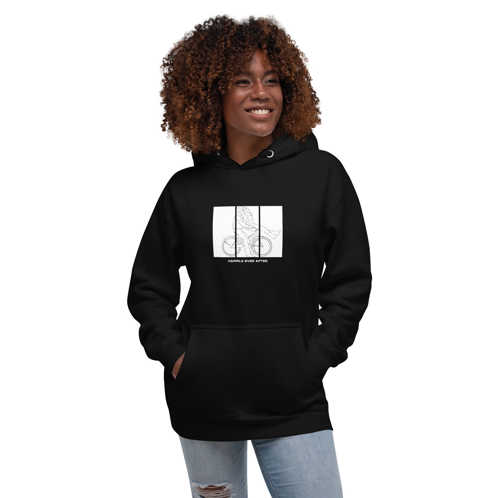 Ever After Hoodie - Left Placement image 5: Black version, size 2XL with front view of the Happily Ever After range.