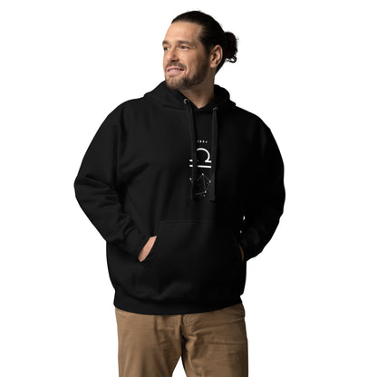 Balance Court Hoodie - Left Placement image 2: Black version, size M with front view of the Libra range.
