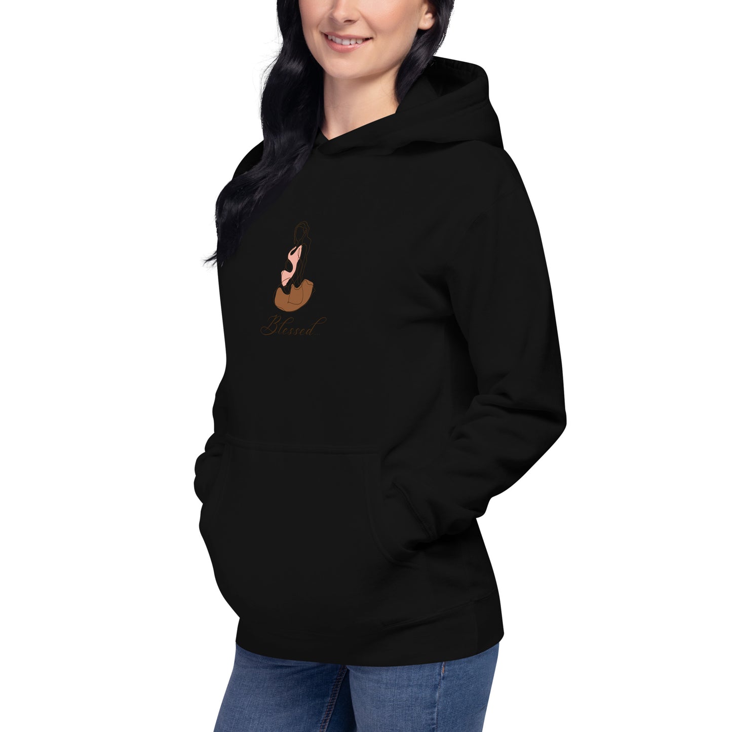 Grace Mark Hoodie - Left Placement by R.A. Apparel, image 6, front view, left-side angle, Black, size 3XL, left placement.