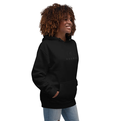 Image 8 of Navy Blazer Growthline Hoodie - Left Placement, size XL, with Growth artwork visible in front view, right-side angle.