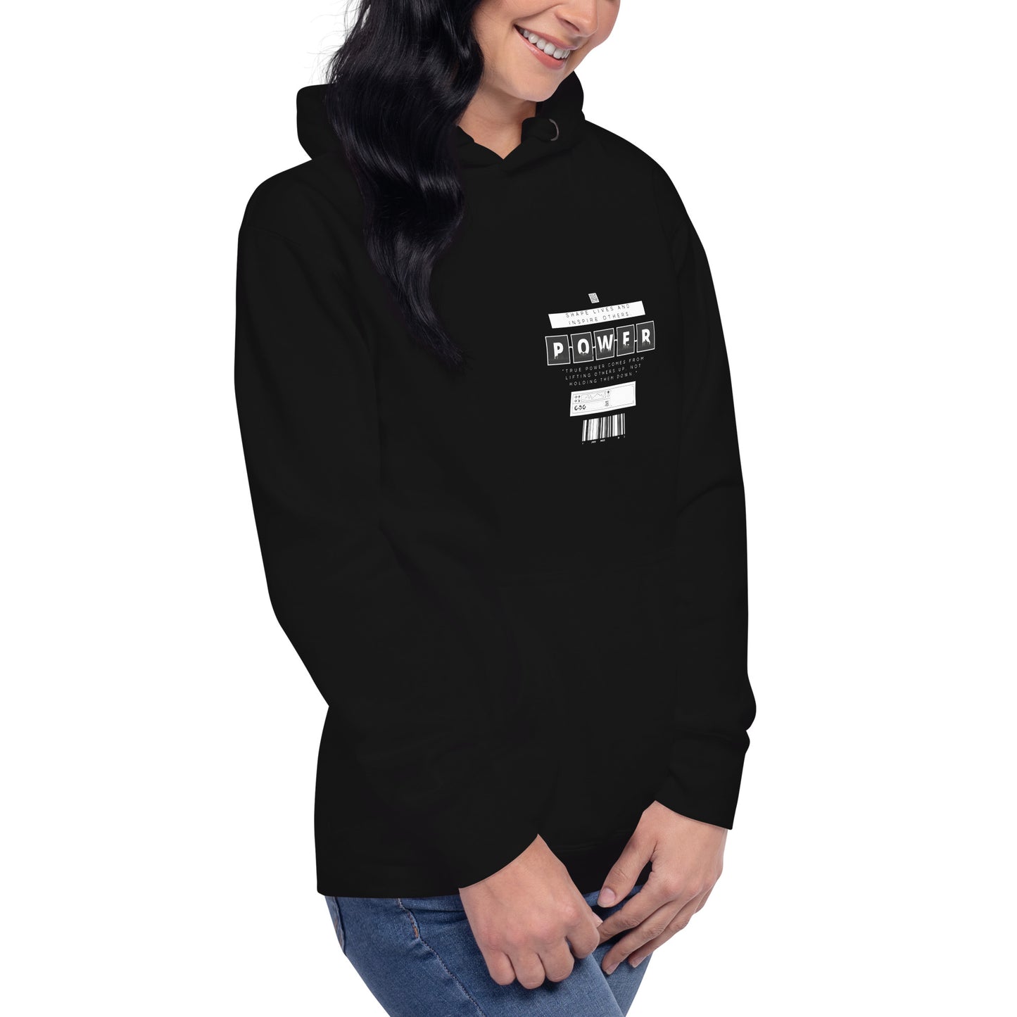 Image 20 of Charcoal Heather Impact Form Hoodie - Left Placement, size M, with Shape Lives artwork visible in front view, right-side angle.