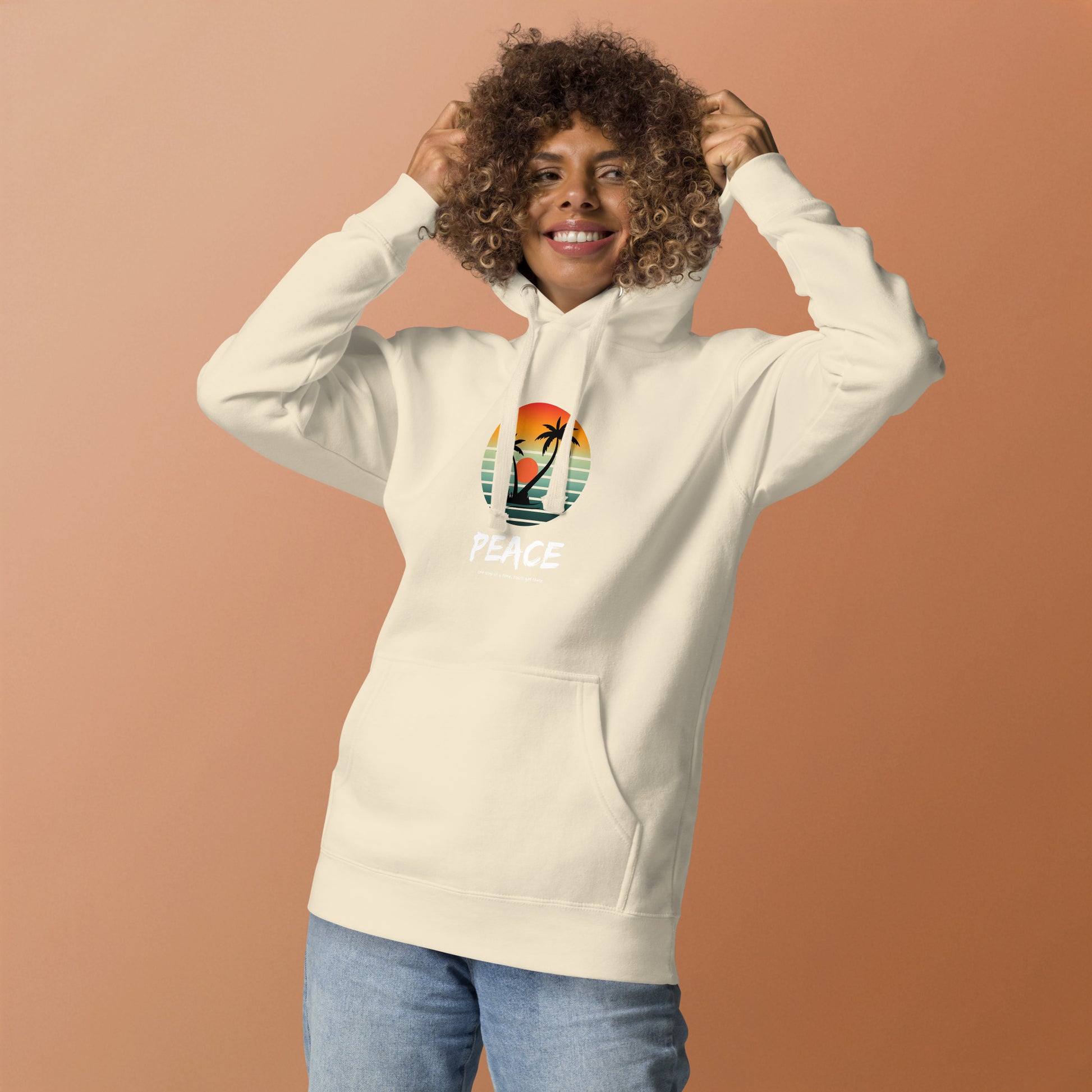 Quiet Peace Hoodie - Left Placement by R.A. Apparel, image 27, front view, Vintage Black, size L, left placement.