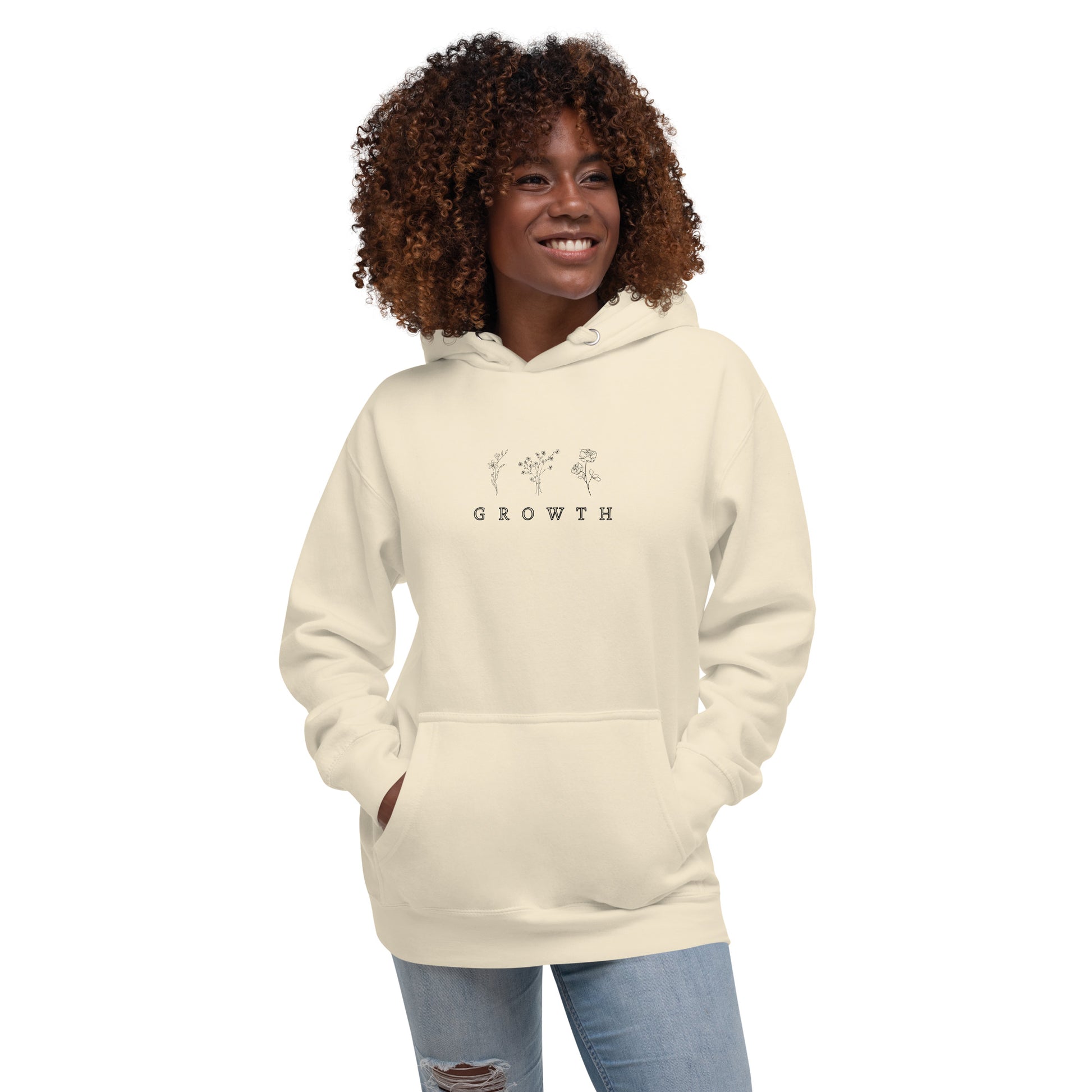 Growthline Hoodie - Left Placement image 57 in White, size S, showing front view for the Growth design.