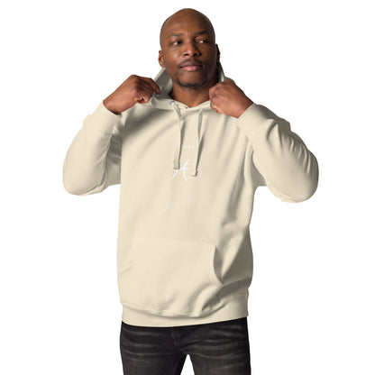 Tideborn Hoodie - Left Placement image 27: Vintage Black version, size L with front view of the Pisces range.