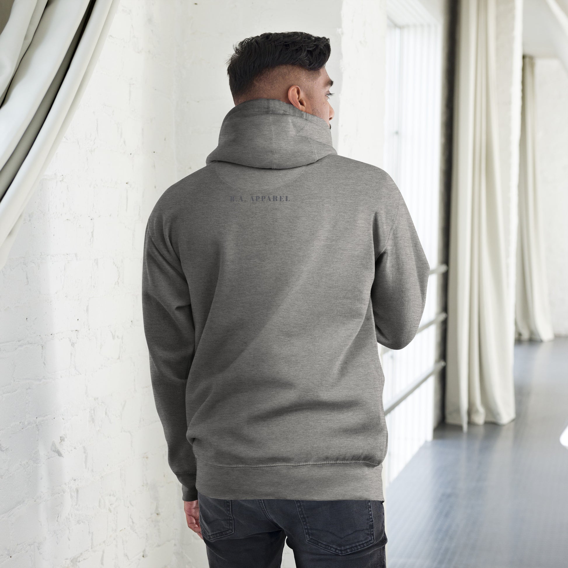 Image 6 of Navy Blazer Fearless Hoodie - Left Placement, size S, with No Fear artwork visible in back view.