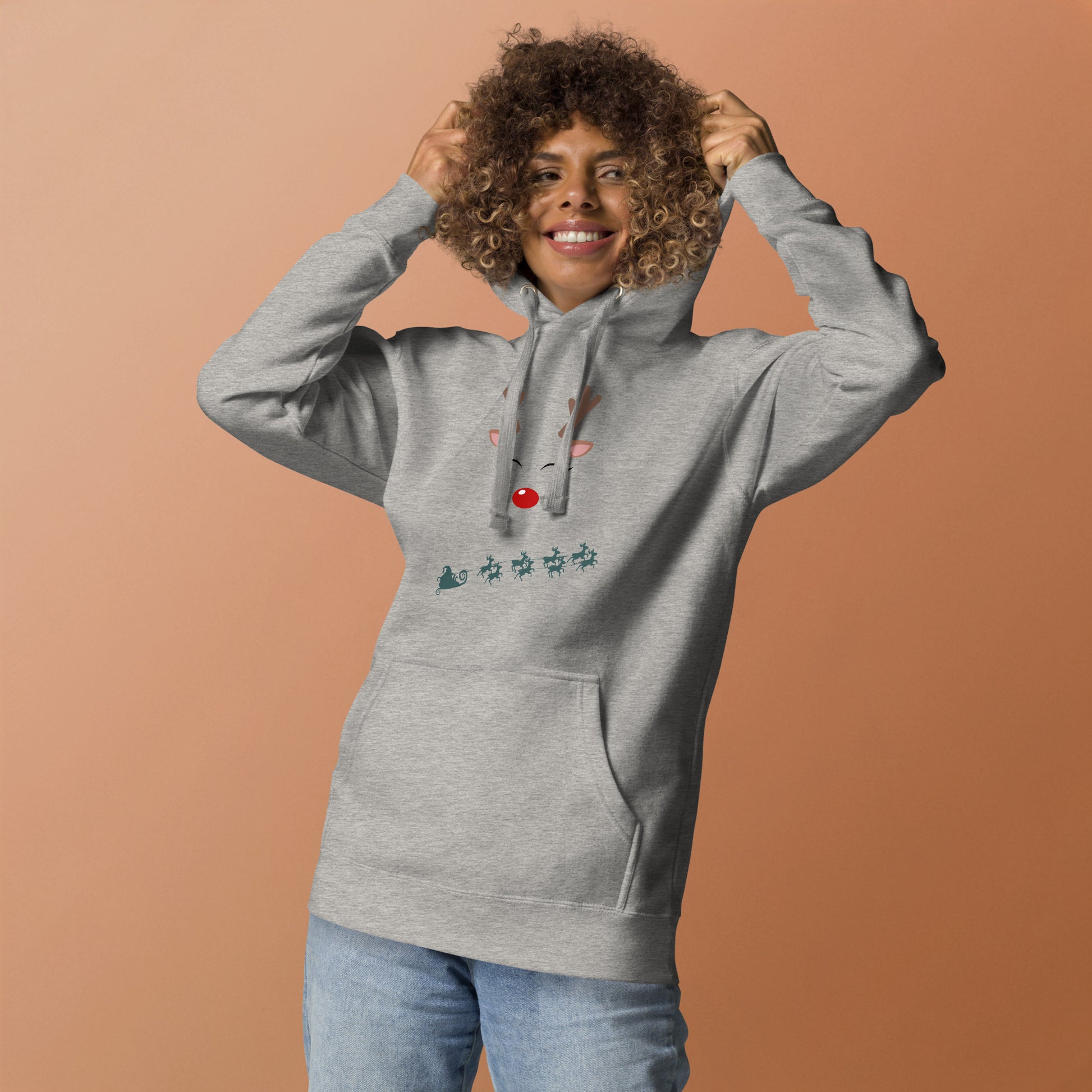Northern Run Hoodie - Left Placement image 4 in Navy Blazer, size XL, showing front view for the Reindeer design.