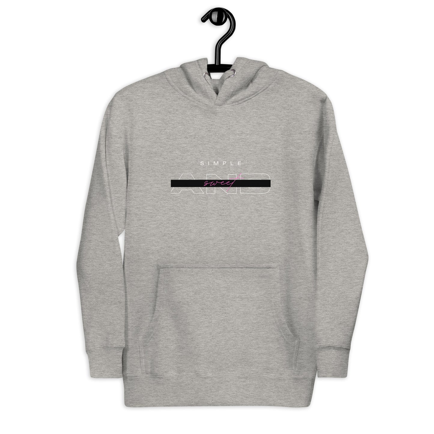 Sweet Minimal Hoodie - Left Placement image 4: Black version, size XL with front view of the Simple and Sweet range.