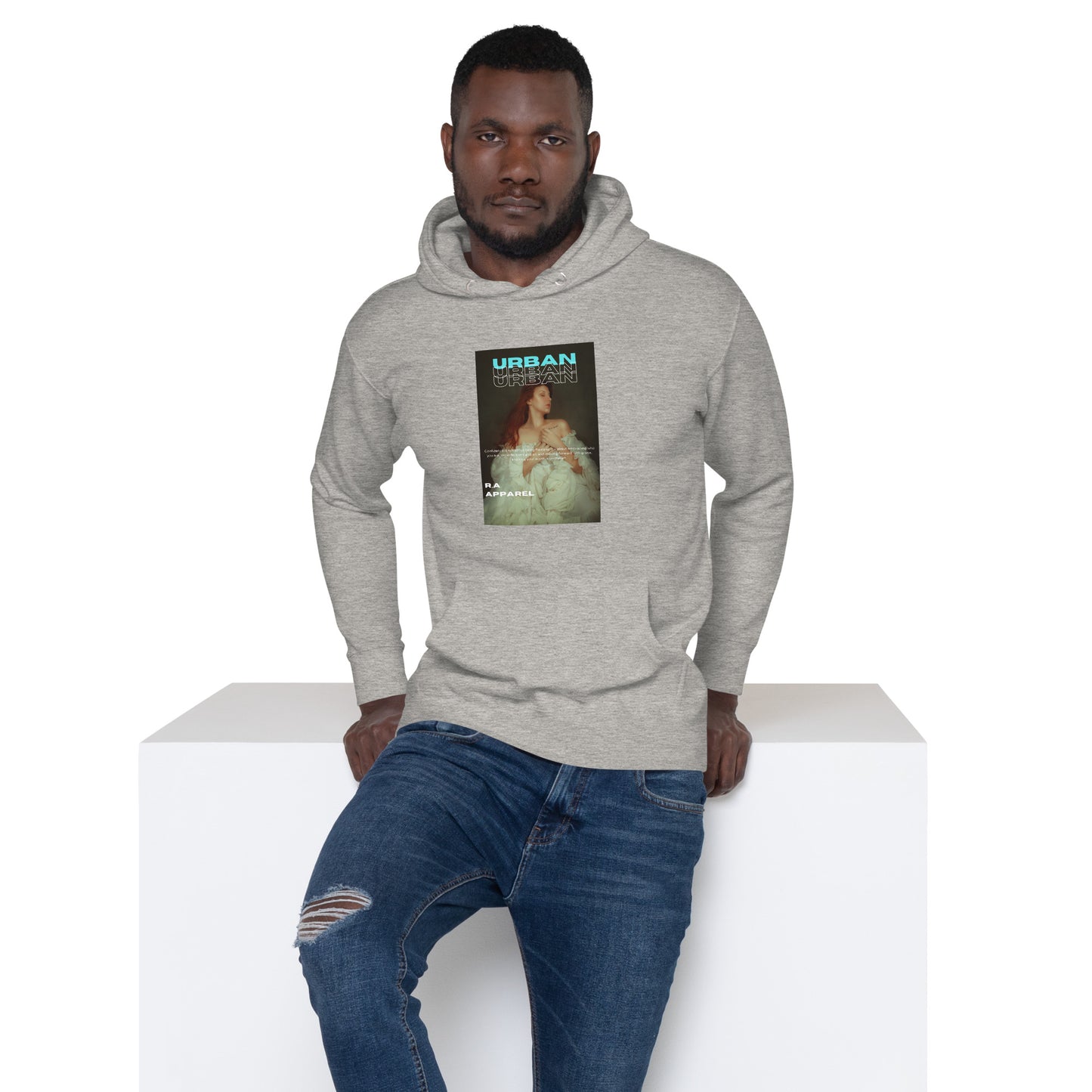 Image 3 of Black Urban Hoodie - Left Placement, size L, with Urban artwork visible in front view.