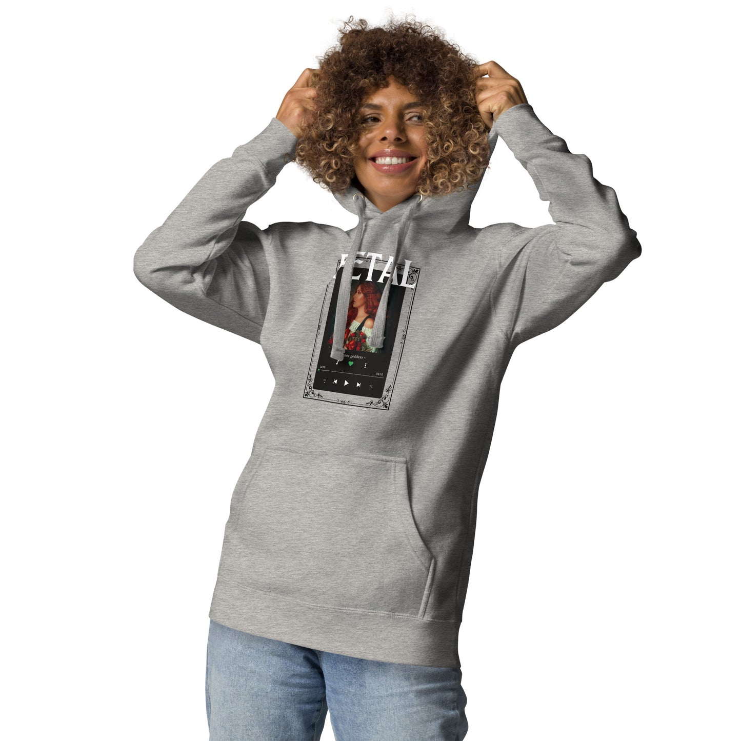 Image 3 of Black Petaline Hoodie - Left Placement 52, size L, with Petal artwork visible in front view.