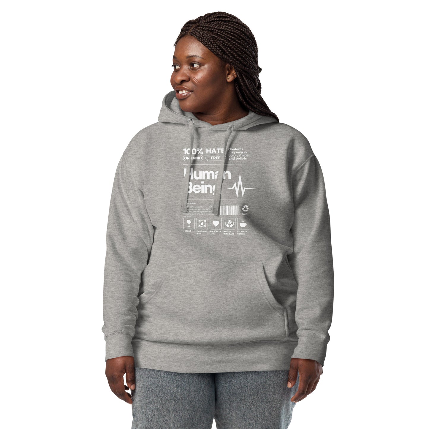 Human Form Hoodie - Left Placement by R.A. Apparel, image 3, front view, Black, size L, left placement.