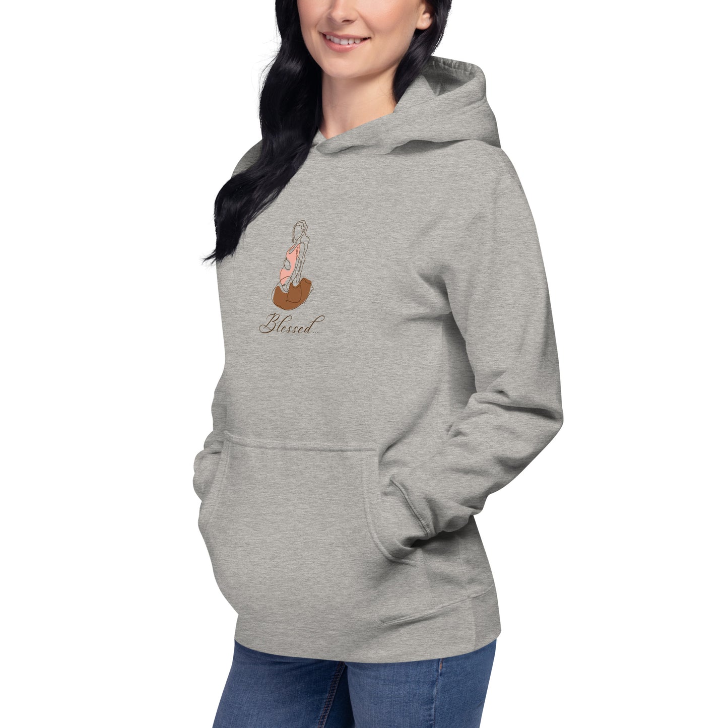 Grace Mark Hoodie - Left Placement by R.A. Apparel, image 9, front view, left-side angle, Navy Blazer, size L, left placement.