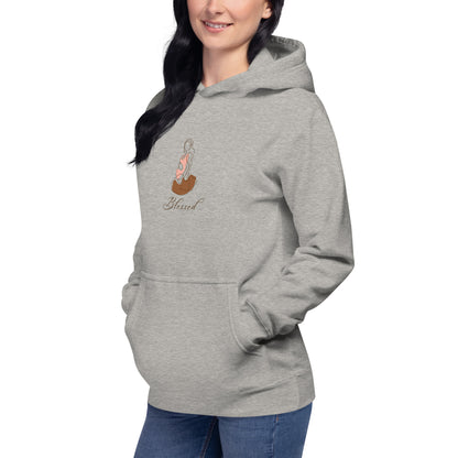 Grace Mark Hoodie - Left Placement by R.A. Apparel, image 9, front view, left-side angle, Navy Blazer, size L, left placement.